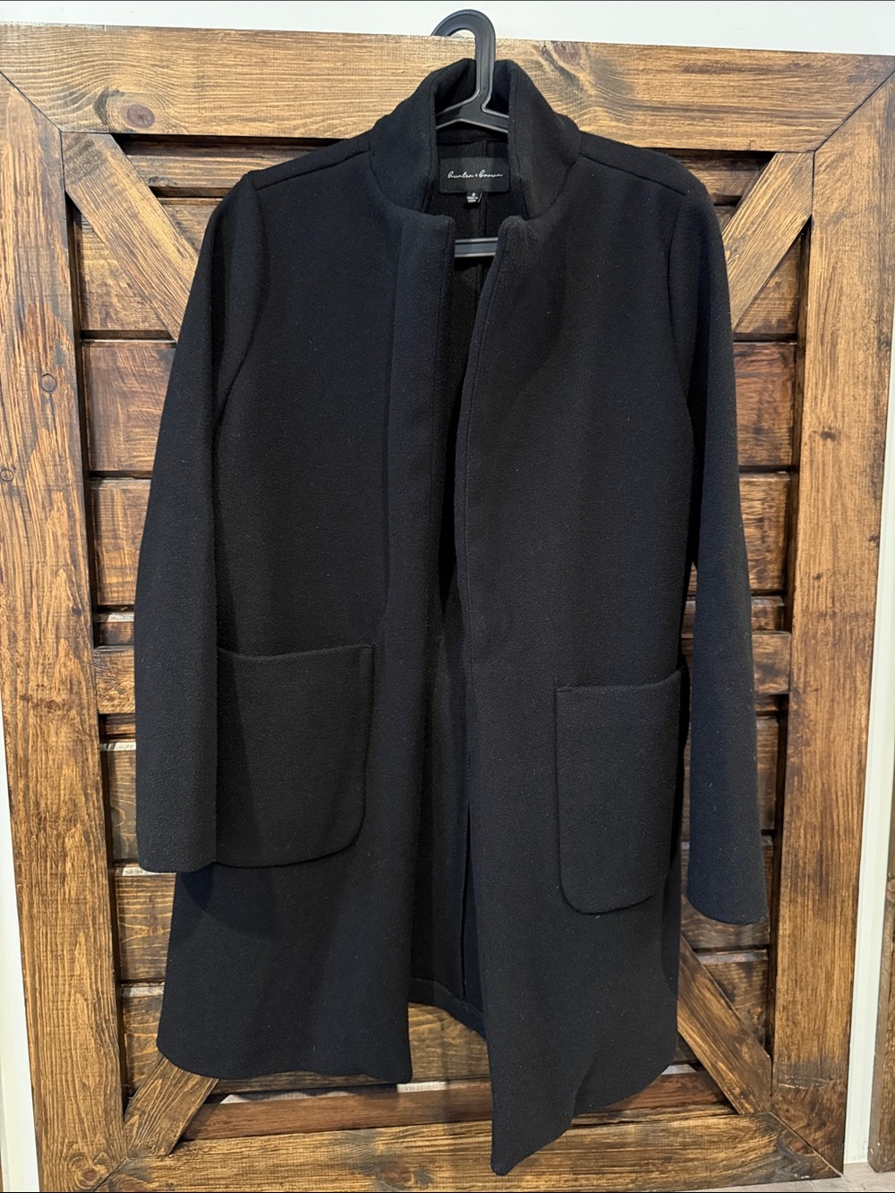 Eddie Bauer Black Wool Blend Open Front Trench Coat